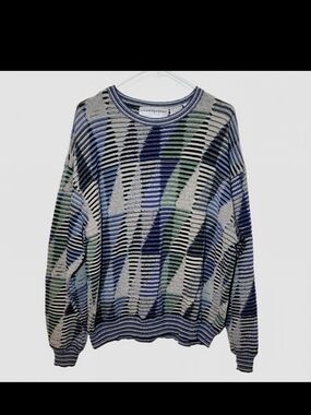 Jhane Barnes Vintage 90s Geometric Knit Sweater Abstract Art Pullover M L XL